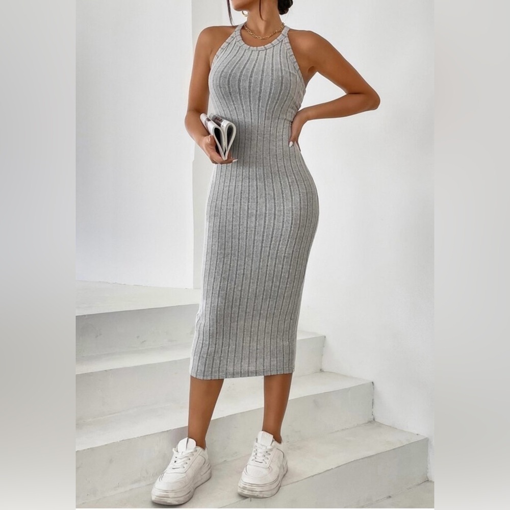 SHEIN Strapless Gray Ribbed Dress